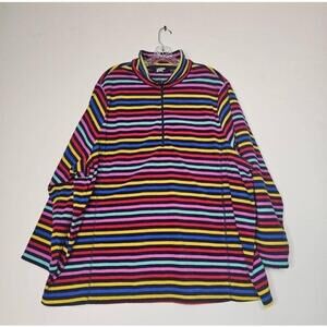 Lands End Navy Multi Striped Quarter Zip Pullover Fleece Sweatshirt 3X